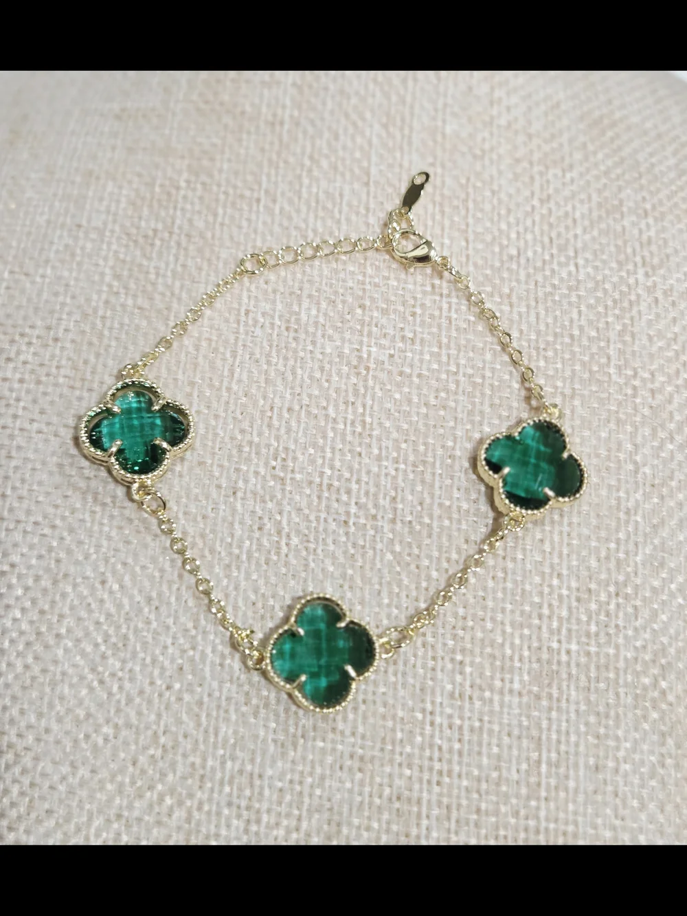 Gold-filled Clover Bracelet with Green Gemstone